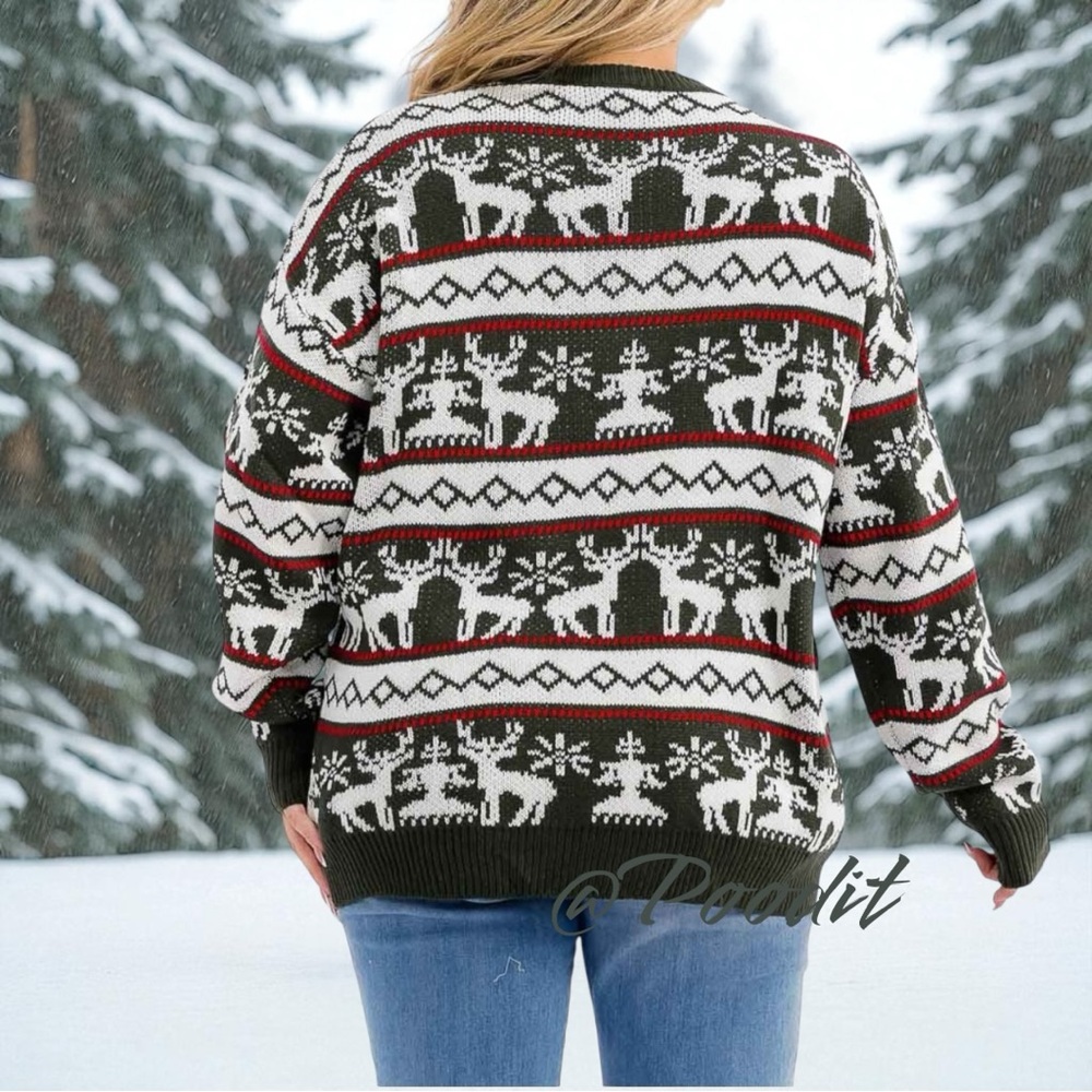AND THE WHY Reindeer print holiday plus size sweater combo sz 1X/2X and 2X/3X - Picture 4 of 11